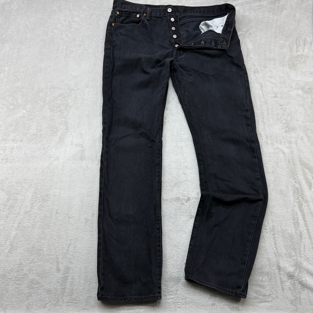 Levi's 501 Original Fit Jeans Mens 35x34 Black Straight Button Fly Preppy Denim